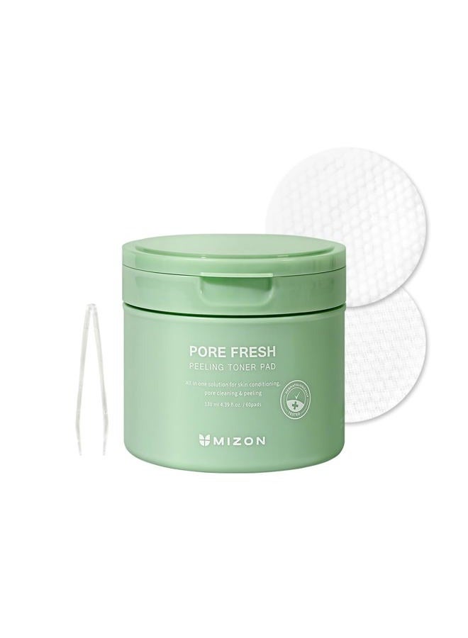MIZON Pore Fresh Peeling Toner, AHA, BHA, PHA, Peeling Pads, Soothing, Exfoliating, Toning, Pore-Tightening, Toner Pad (60 Pads) - Image 1