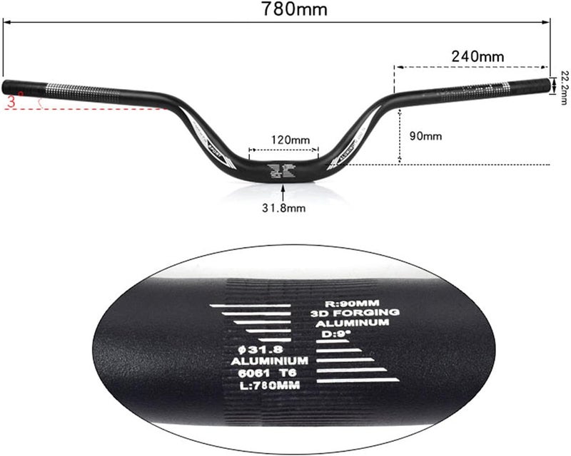 klarako 2pcs Mountain Bike Handlebar MTB DH Riser Bar 31.8mm 720mm 780mm High Rise - Image 4