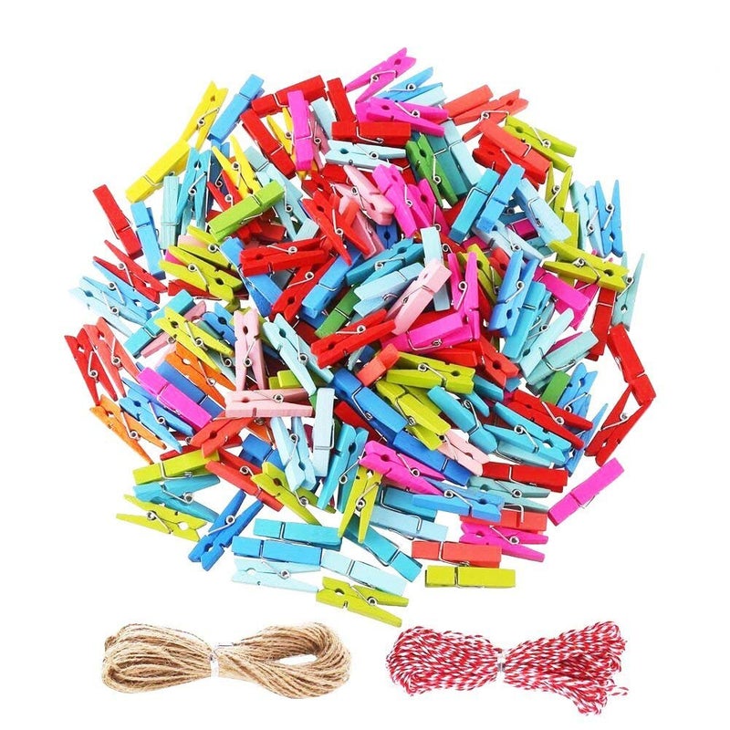 DECORA 120 Pieces 3.5cm Colored Wooden Clothespins Mini Craft Photo Pegs Clips with 98 Feet Twin - Image 1