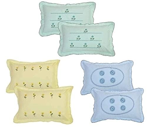 HSR Collection Cotton Embroided Luxury Pillow Cover, 6 Pieces - 17 x27 inches, Multicolor - Image 2