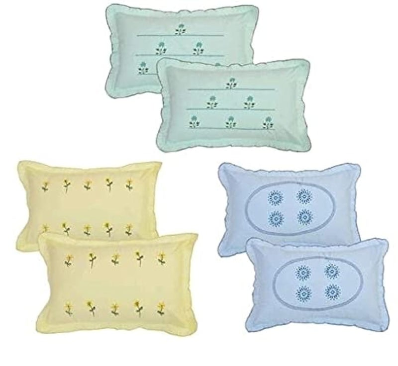 HSR Collection Cotton Embroided Luxury Pillow Cover, 6 Pieces - 17 x27 inches, Multicolor - Image 5