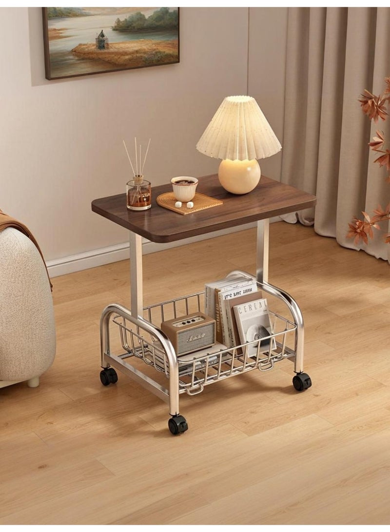 والالا طاولة جانبية صغيرة مع مساحة تخزين، طاولة جانبية عصرية من منتصف القرن، مكونة من طبقتين، إطار معدني قوي ورف تخزين، طاولة جانبية متحركة تناسب أي نمط غرفة، طراز ريفي عصري، بني وأسود - Image 1