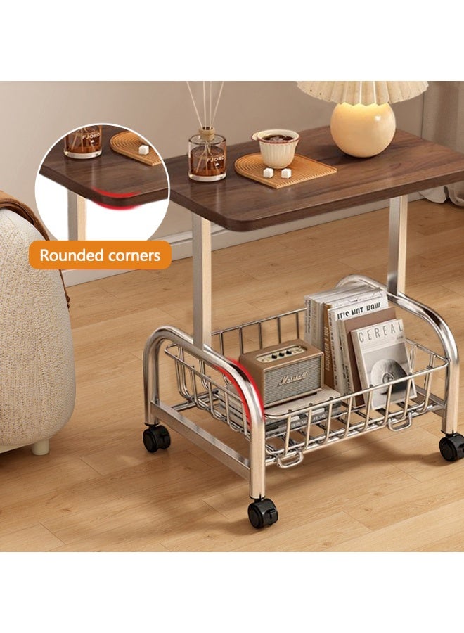 والالا طاولة جانبية صغيرة مع مساحة تخزين، طاولة جانبية عصرية من منتصف القرن، مكونة من طبقتين، إطار معدني قوي ورف تخزين، طاولة جانبية متحركة تناسب أي نمط غرفة، طراز ريفي عصري، بني وأسود - Image 5