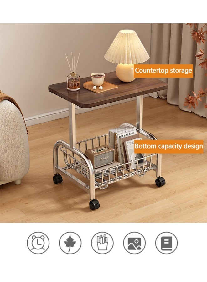 والالا طاولة جانبية صغيرة مع مساحة تخزين، طاولة جانبية عصرية من منتصف القرن، مكونة من طبقتين، إطار معدني قوي ورف تخزين، طاولة جانبية متحركة تناسب أي نمط غرفة، طراز ريفي عصري، بني وأسود - Image 4