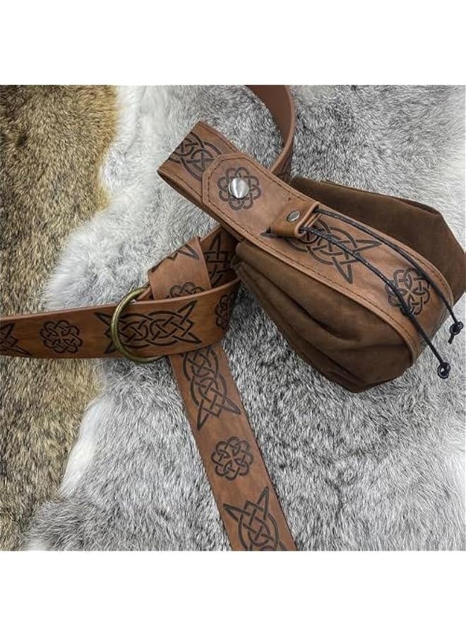 Generic Medieval O Ring Belt with Portable Drawstring Pouch, Retro Renaissance Faux Leather Belt and Purse Set for LARP - Image 3