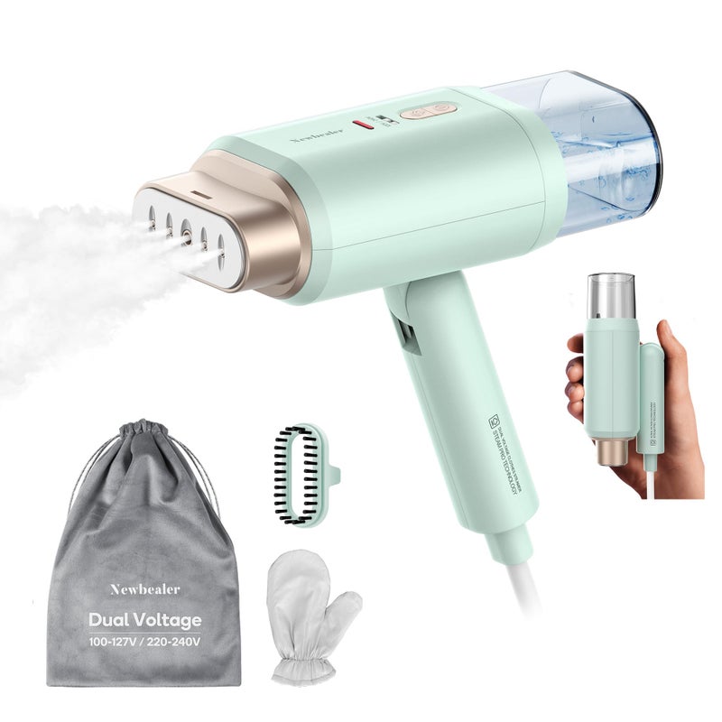 Newbealer Professional Business Travel Steamer 1200W HighPower Dual Voltage 100240V Fast 20s Heat Up for Clothes Horizontal Vertical Steaming Foldable Solid 172 lbs 180ml Green - Image 2
