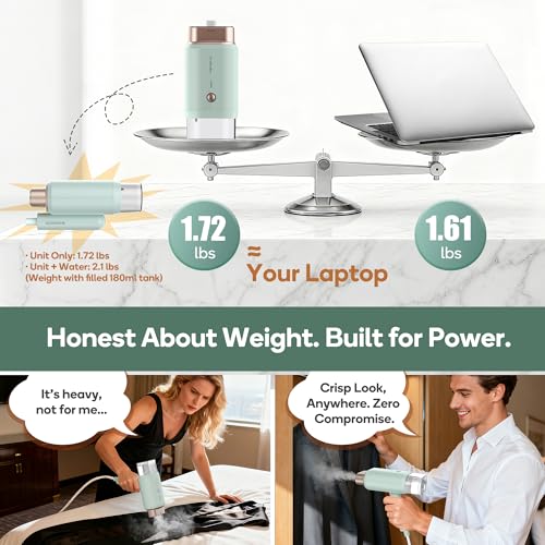 Newbealer Professional Business Travel Steamer 1200W HighPower Dual Voltage 100240V Fast 20s Heat Up for Clothes Horizontal Vertical Steaming Foldable Solid 172 lbs 180ml Green - Image 3