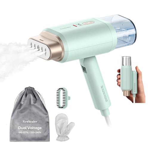 Newbealer Professional Business Travel Steamer 1200W HighPower Dual Voltage 100240V Fast 20s Heat Up for Clothes Horizontal Vertical Steaming Foldable Solid 172 lbs 180ml Green - Image 1