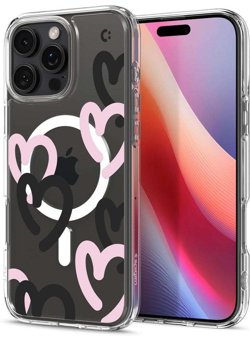 غطاء حماية لجهاز iPhone 16 Pro Max [متوافق مع MagSafe] (2024) - قلوب أسود وردي - Image 3