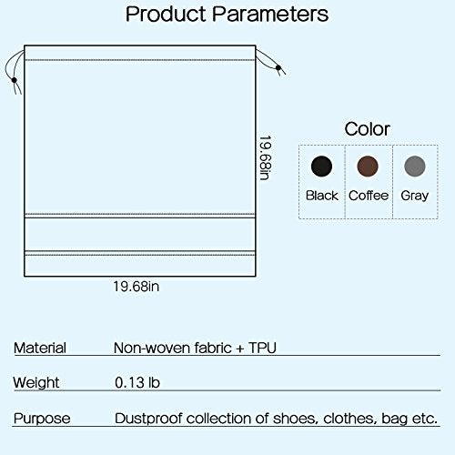 TINTON LIFE® Set of 10 Non-woven 19.7"x19.7" Drawstring Dust Cover Bag with Visual Window for Handbags Purses Shoes(Grey) - Image 2