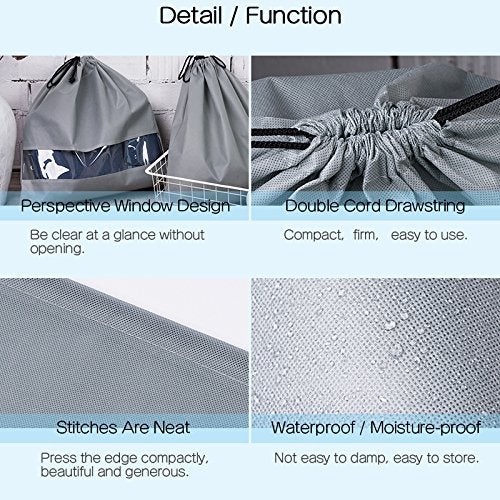 TINTON LIFE® Set of 10 Non-woven 19.7"x19.7" Drawstring Dust Cover Bag with Visual Window for Handbags Purses Shoes(Grey) - Image 5
