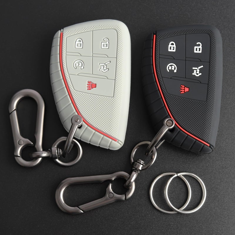 TANDRIVE Key Fob Cover for 2026 2025 2024 Chevy Equinox Traverse Blazer EV GMC Acadia Terrain and 20262021 Buick Envision 5 Button Silicone 2Pack Black and Gray - Image 3