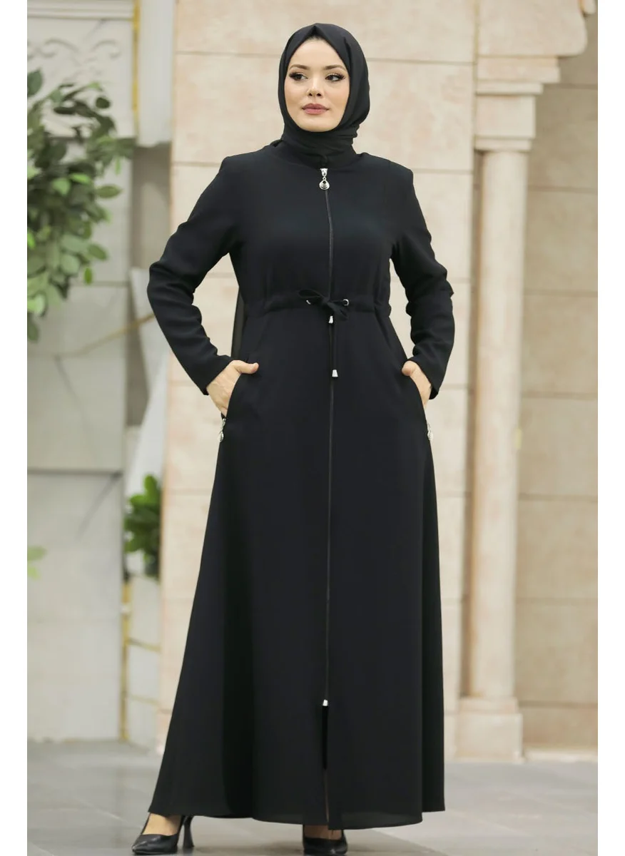 Neva Style Black Hijab Abaya with Pockets 60125S