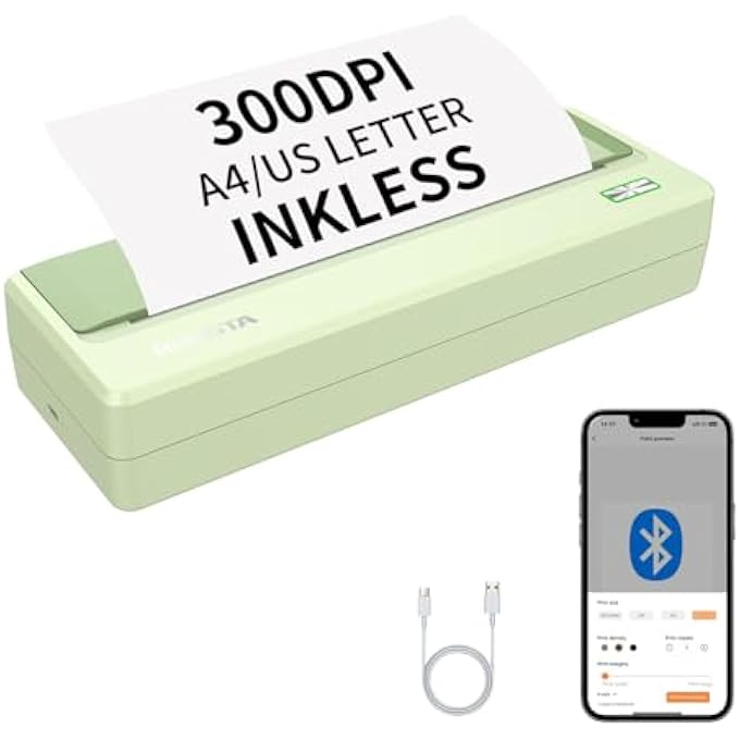PORTABLE PRINTER WIRELESS FOR TRAVEL,300DPI BLUETOOTH INKLESS THERMAL PRINTER, COMPATIBLE WITH ANDROID,IOS & LAPTOP,SUPPORT 8.5" X 11" US LETTER,SMALL PRINTER FOR OFFICE/SCHOOL/HOME USE - Image 1