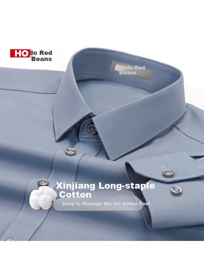 Hodo Men's Long-sleeve Cotton Solid Color White Shirt, Business Casual Professional Work Uniform Formal Dress Shirt Cardigan For Me - Image 3