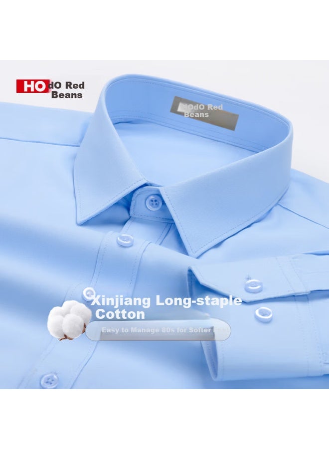 Hodo Men's Long-sleeve Cotton Solid Color White Shirt, Business Casual Professional Work Uniform Formal Dress Shirt Cardigan For Me - Image 2