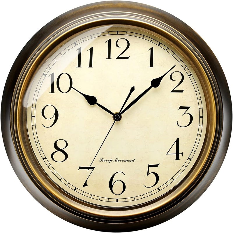Plumeet Metal Wall Clock 13 Non Ticking Classic Silent Iron Wall Clocks Decorative Kitchen Living Room Bedroom Arabic Numerals Battery Operated 13 Brown