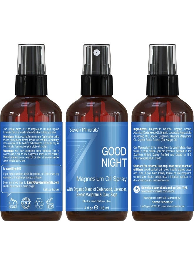 Seven Minerals Natural Sleeping Aid for Insomnia and a Good Night's Sleep - Powerful Magnesium Oil Blend with Organic Essential Oils (Cedarwood, Lavender, Sweet Marjoram and Clary Sage) Made in USA - 4 fl oz - Image 2