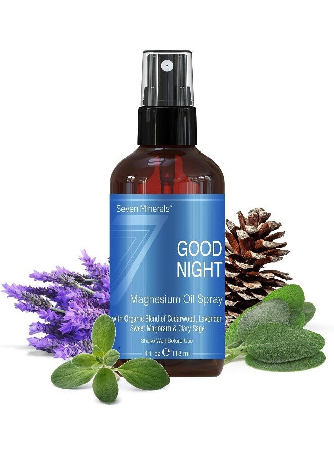 Seven Minerals Natural Sleeping Aid for Insomnia and a Good Night's Sleep - Powerful Magnesium Oil Blend with Organic Essential Oils (Cedarwood, Lavender, Sweet Marjoram and Clary Sage) Made in USA - 4 fl oz - Image 1