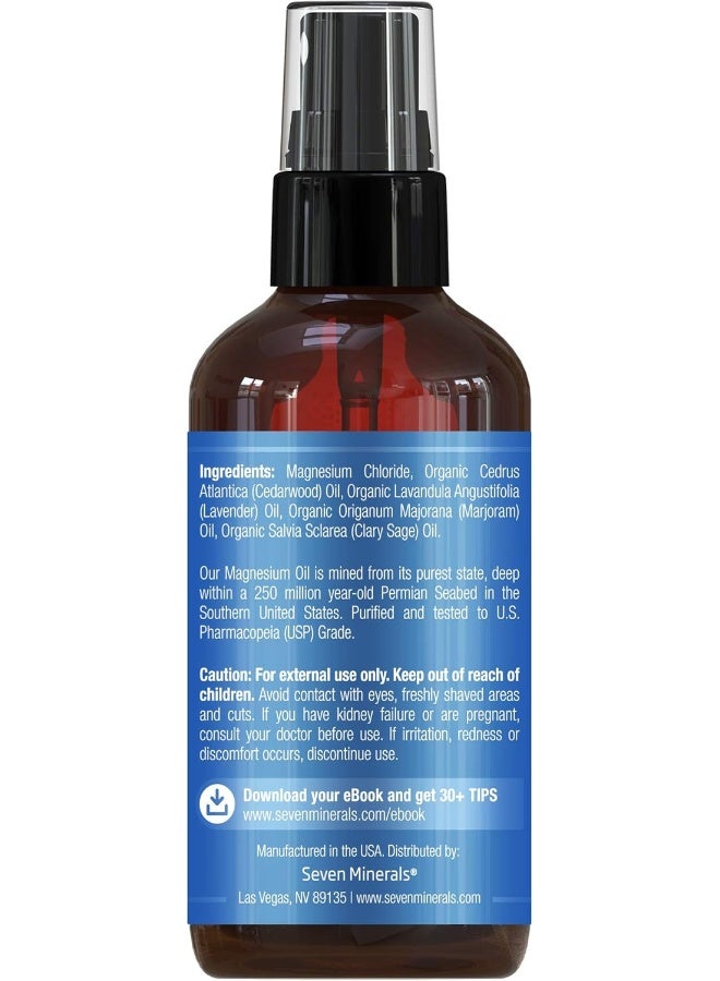 Seven Minerals Natural Sleeping Aid for Insomnia and a Good Night's Sleep - Powerful Magnesium Oil Blend with Organic Essential Oils (Cedarwood, Lavender, Sweet Marjoram and Clary Sage) Made in USA - 4 fl oz - Image 4