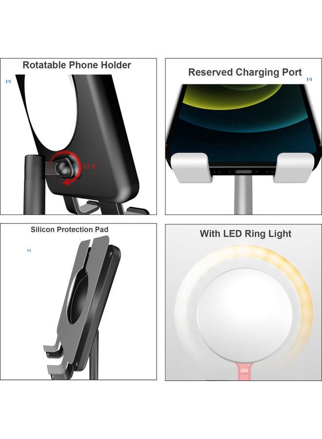 NIBEMINENT Desktop Smartphone Stand With LED Beauty Light Black - Image 4