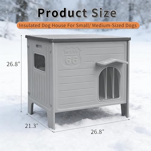 Rockever Insulated Dog House Outdoor Indoor for Small Medium Dogs, Insulated Dog House with Insulated Liner, Plastic Elevated Outdoor Dog House Waterproof Dog Kennel, Clean Easily((M & Liner) - Image 4