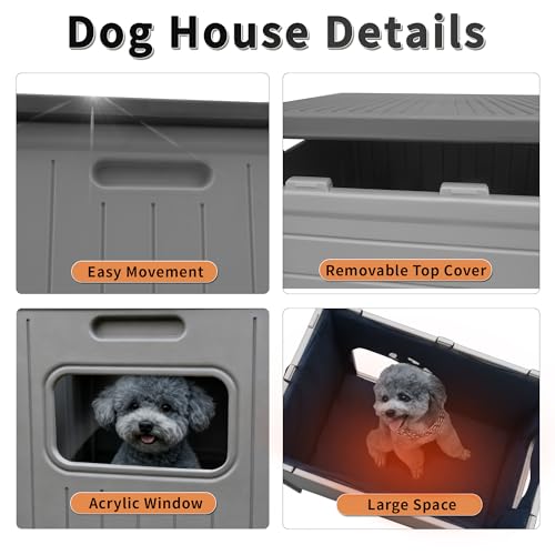Rockever Insulated Dog House Outdoor Indoor for Small Medium Dogs, Insulated Dog House with Insulated Liner, Plastic Elevated Outdoor Dog House Waterproof Dog Kennel, Clean Easily((M & Liner) - Image 2