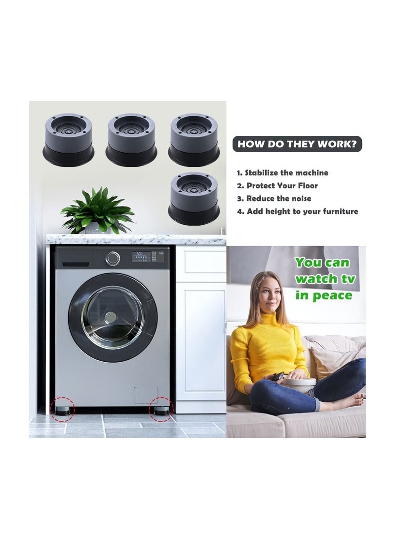4 قطع 3 سم وسادات مضادة للاهتزاز لقاعدة الغسالة، وسادات مضادة للانزلاق ومعززة لامتصاص الصدمات وتقليل الضوضاء مع أكواب شفط لحماية حامل الغسالة والمجفف - Image 3