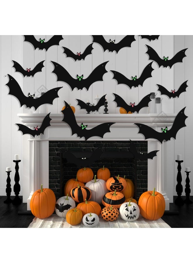 12 Pieces Bat Hanging Decorations, Hanging Bats in 3 Different Sizes, Realistic Scary Black Bat Stickers with Glowing Eyes, Suitable for Walls, Trees, Lawns and Indoor Party Decorations Halloween - Image 4