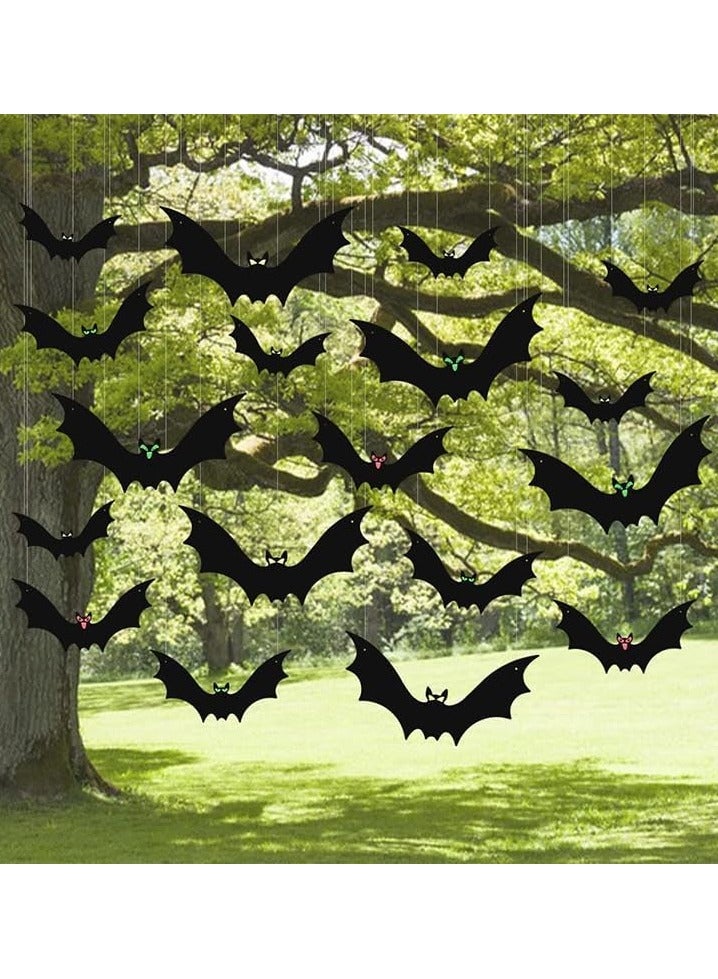 12 Pieces Bat Hanging Decorations, Hanging Bats in 3 Different Sizes, Realistic Scary Black Bat Stickers with Glowing Eyes, Suitable for Walls, Trees, Lawns and Indoor Party Decorations Halloween - Image 1