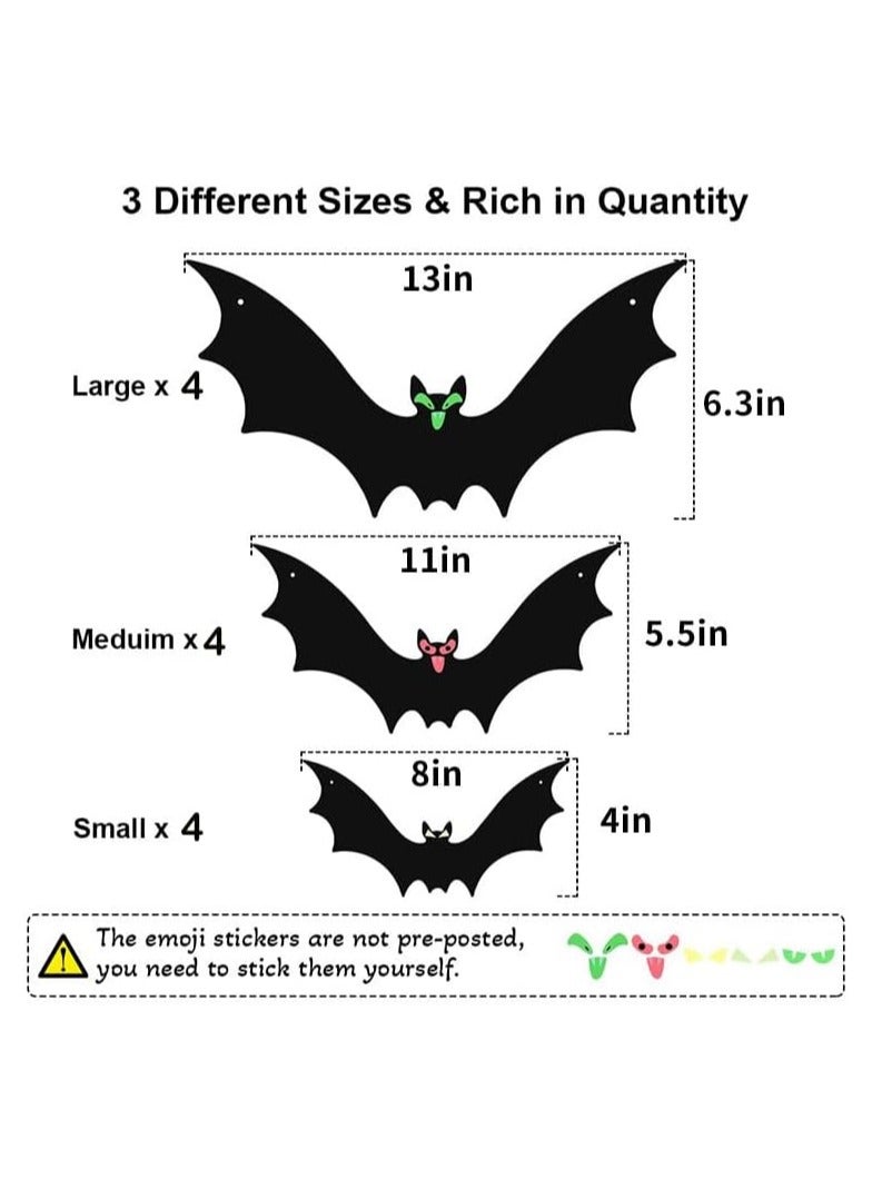 12 Pieces Bat Hanging Decorations, Hanging Bats in 3 Different Sizes, Realistic Scary Black Bat Stickers with Glowing Eyes, Suitable for Walls, Trees, Lawns and Indoor Party Decorations Halloween - Image 2