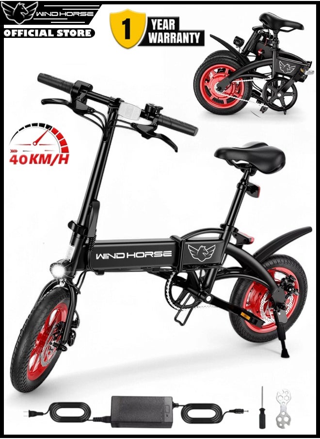 Wind Horse - Premium Quality Adult Folding Electric Bike with 350W Brushless Motor, 36V 8AH Battery, Carbon Alloy Frame, 14-Inch Tires, Dual Disk Brake, 35KM Range in Single Charge, Adjustable Seat Electric Scooter - Image 1