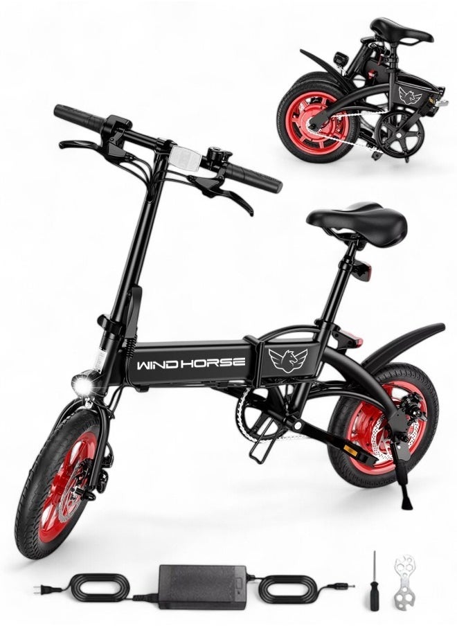 Wind Horse Premium Quality Adult Folding Electric Bike with 350W Brushless Motor, 36V 8AH Battery, Carbon Alloy Frame, 14-Inch Tires, Dual Disk Brake, 35KM Range in Single Charge, Adjustable Seat Electric Scooter  - Image 1