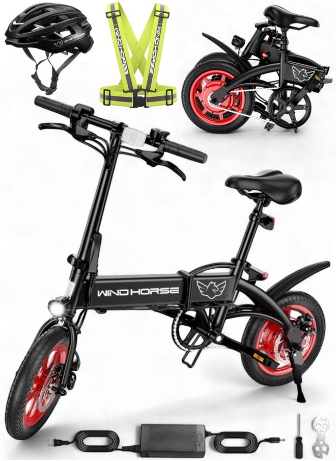Wind Horse Premium Quality Adult Folding Electric Bike with 350W Brushless Motor, 36V 8AH Battery, Carbon Alloy Frame, 14-Inch Tires, Dual Disk Brake, 35KM Range in Single Charge, Adjustable Seat Electric Scooter  - Image 1