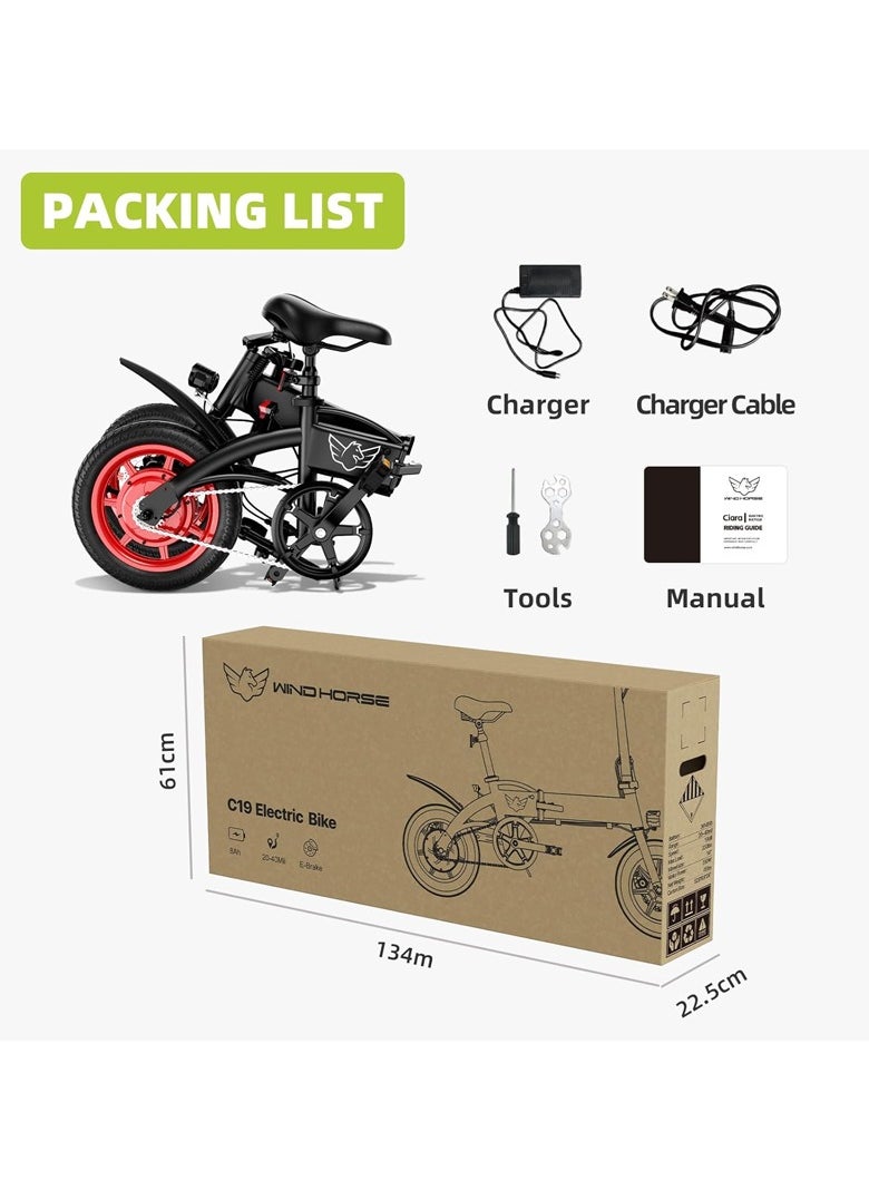 Wind Horse - Premium Quality Adult Folding Electric Bike with 350W Brushless Motor, 36V 8AH Battery, Carbon Alloy Frame, 14-Inch Tires, Dual Disk Brake, 35KM Range in Single Charge, Adjustable Seat Electric Scooter - Image 1