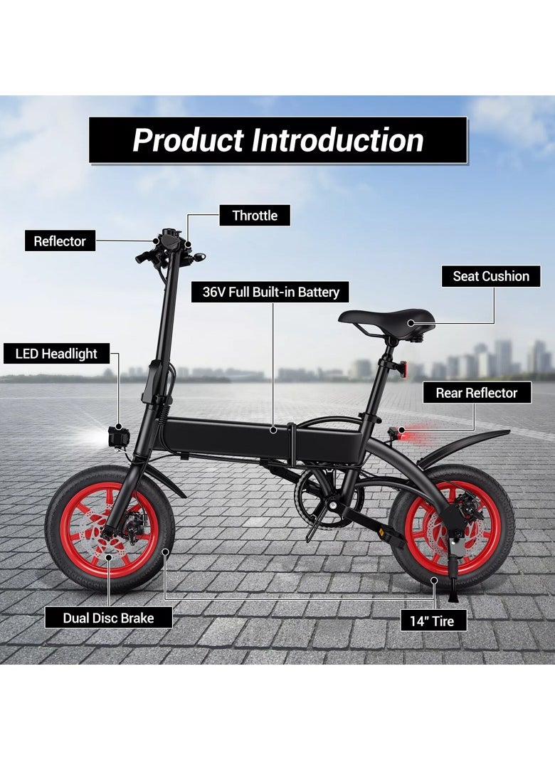 Wind Horse - Premium Quality Adult Folding Electric Bike with 350W Brushless Motor, 36V 8AH Battery, Carbon Alloy Frame, 14-Inch Tires, Dual Disk Brake, 35KM Range in Single Charge, Adjustable Seat Electric Scooter - Image 1