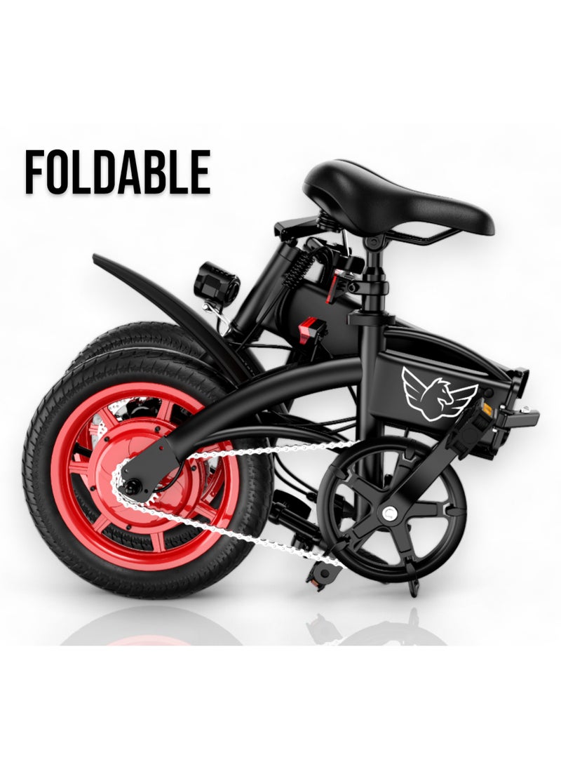 Wind Horse - Premium Quality Adult Folding Electric Bike with 350W Brushless Motor, 36V 8AH Battery, Carbon Alloy Frame, 14-Inch Tires, Dual Disk Brake, 35KM Range in Single Charge, Adjustable Seat Electric Scooter - Image 1