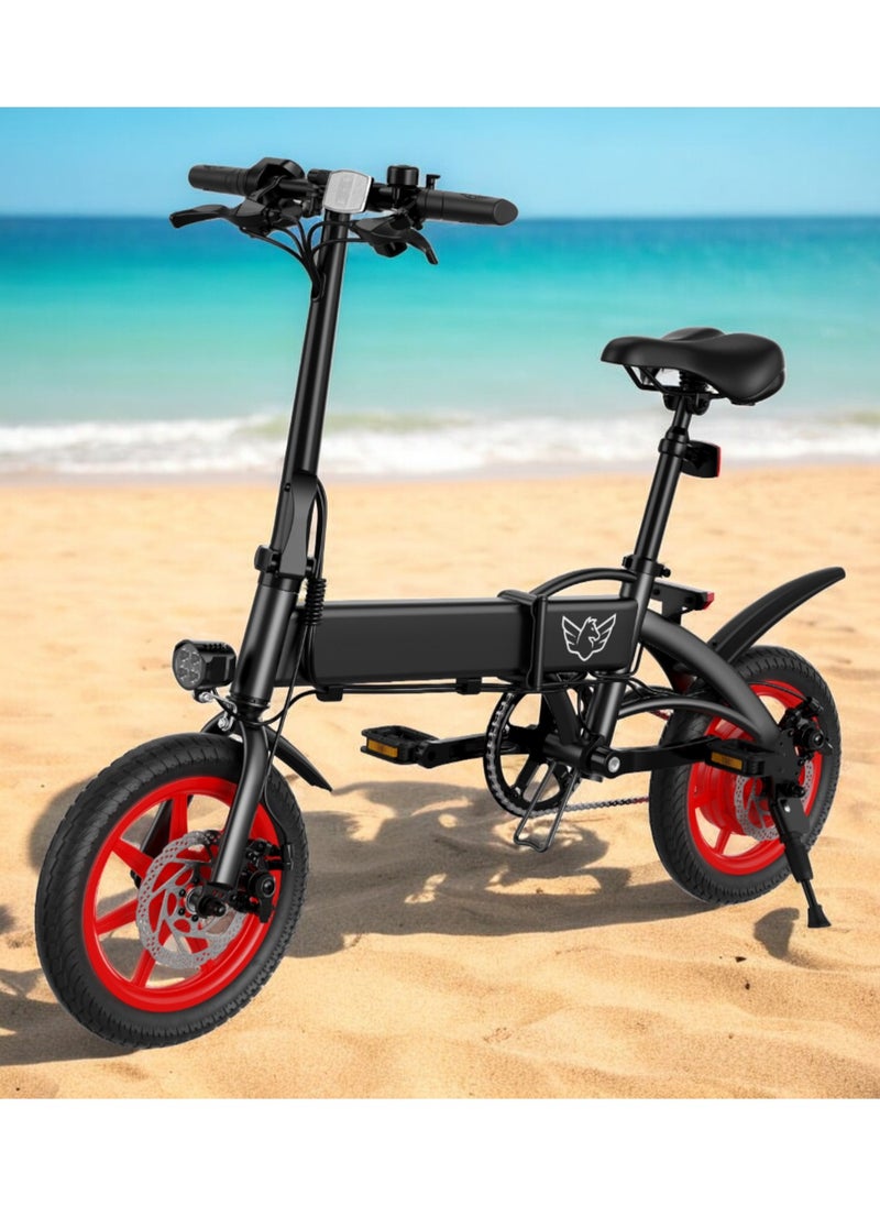 Wind Horse - Premium Quality Adult Folding Electric Bike with 350W Brushless Motor, 36V 8AH Battery, Carbon Alloy Frame, 14-Inch Tires, Dual Disk Brake, 35KM Range in Single Charge, Adjustable Seat Electric Scooter - Image 1