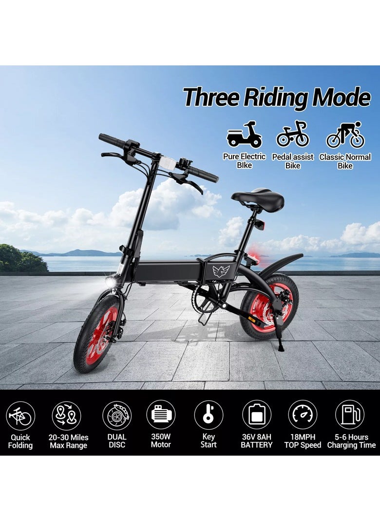 Wind Horse - Premium Quality Adult Folding Electric Bike with 350W Brushless Motor, 36V 8AH Battery, Carbon Alloy Frame, 14-Inch Tires, Dual Disk Brake, 35KM Range in Single Charge, Adjustable Seat Electric Scooter - Image 1