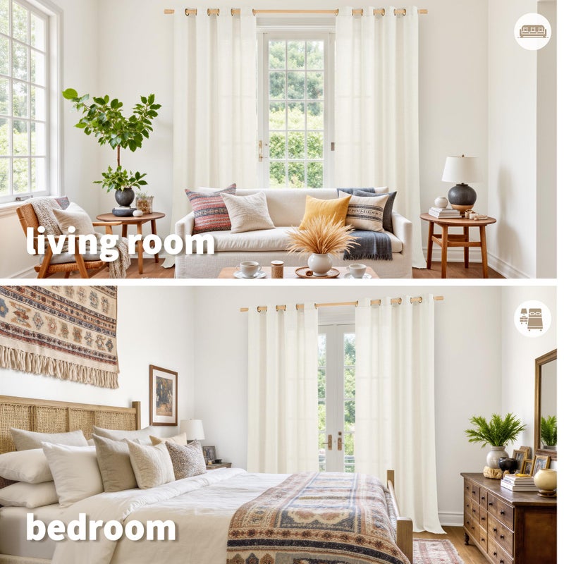 YoungsTex 95 Inch Length Ivory Linen Curtains Living Room, Semi Sheer Drapes Light Filtering with Bronze Grommet Privacy for Bedroom Farmhouse Window Decorative, 52 x 95 Inch, 2 Panels - Image 2