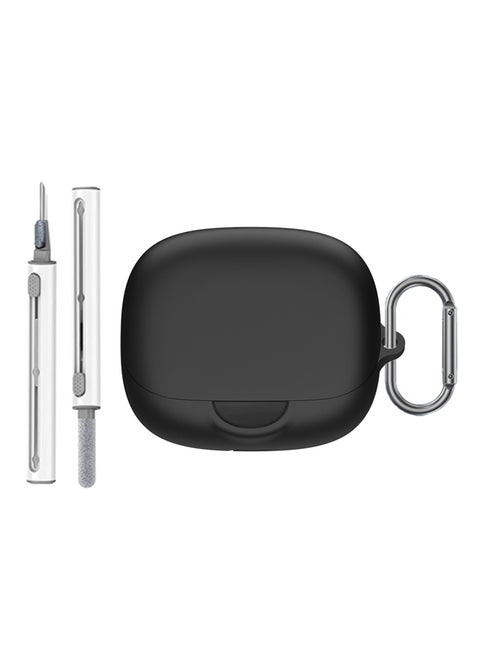 for AeroFit Pro Case Cover with Cleaner Kit, Soft Silicone Protective Case for Anker Soundcore AeroFit Pro Case for Women Men, AeroFit Pro Case Accessories with Keychain (Black)