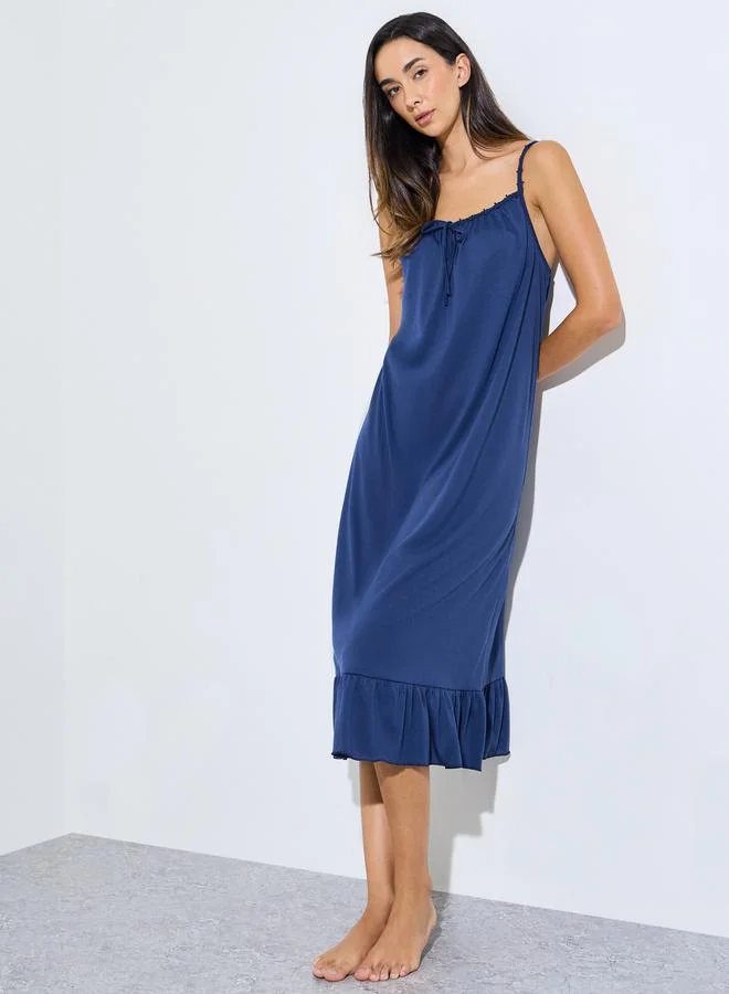 ستايلي Floral Lace Strap Ruffle Hem Slip Dress