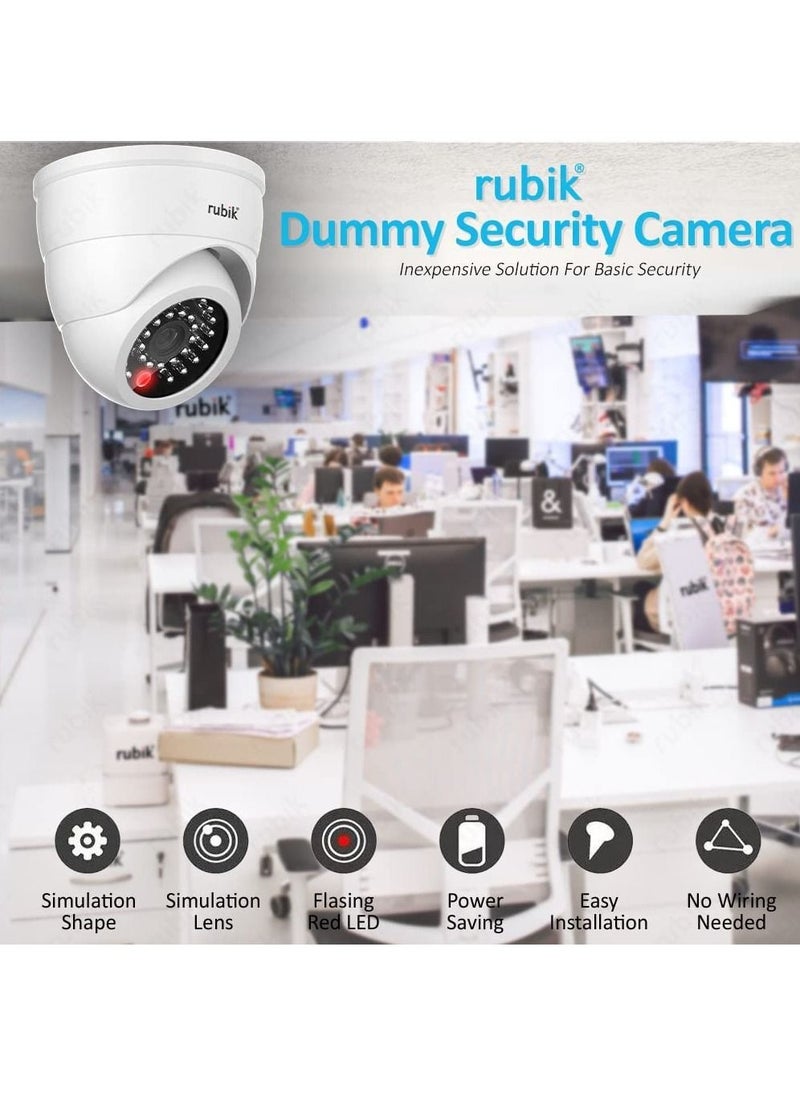 Rubik - Dummy CCTV Camera with Flashing LED Light, Adjustable Fake Surveillance Camera Security Indoor Dome Camera with LED Light (White) - Image 1
