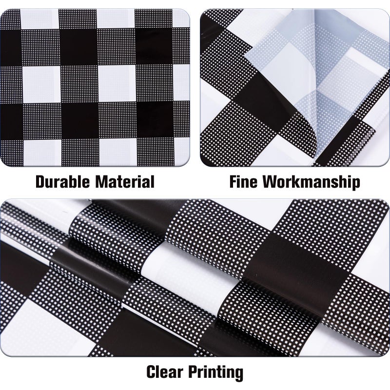 Kesfey 3 Packs Black Gingham Tablecloths 54 x 108 inch Black and White Checkered Tablecloth Disposable Plastic Plaid Picnic Tablecover Waterproof Fall Checkered Table Cloth for Camping Halloween Party - Image 1