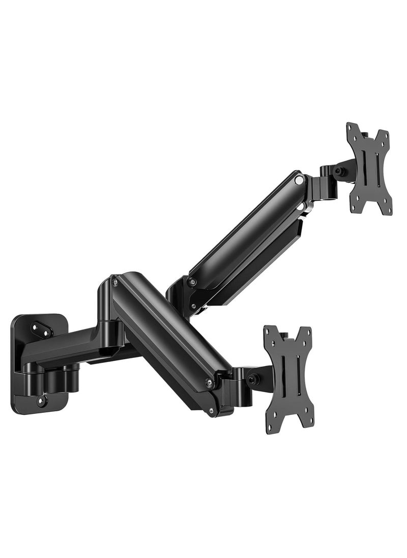 JAJEEK Dual Monitor Wall Mount – Gas Spring Monitor Wall Arm for 17-32 Inch Screens, Holds Up to 18lbs, VESA 75x75/100x100mm, Adjustable Wall-Mounted Monitor Stand for 2 Monitors – Ergonomic, Space-Saving Design for Home & Office  - Image 1