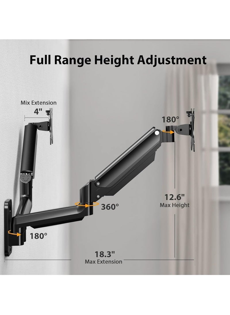 JAJEEK Dual Monitor Wall Mount – Gas Spring Monitor Wall Arm for 17-32 Inch Screens, Holds Up to 18lbs, VESA 75x75/100x100mm, Adjustable Wall-Mounted Monitor Stand for 2 Monitors – Ergonomic, Space-Saving Design for Home & Office  - Image 2
