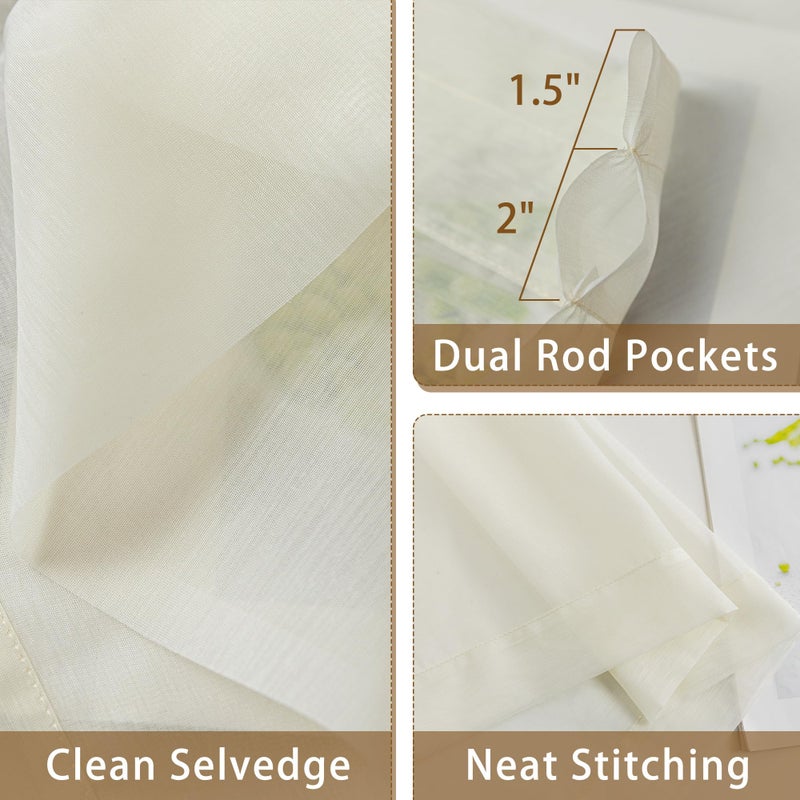 ABLUEN Natural Sheer Curtains 54 Inch Length, Privacy Semi Sheer Curtains for Dining Room Kitchen, Light Filtering Rod Pocket Voile Window Drapes 2 Panels Set, Each 42" W x 54" L - Image 5