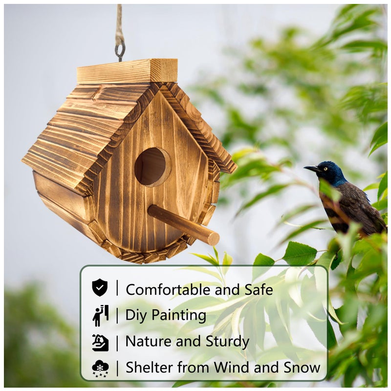 KWISAMR 1 Pack Wren Houses for Outdoors,Natural Wooden Bird Houses for Outdoor Chickadee,Bluebird etc,Handmade from Natural Wood for Garden Decorations - Image 5