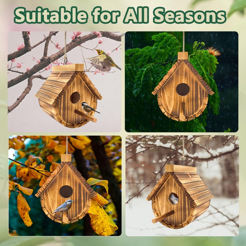 KWISAMR 1 Pack Wren Houses for Outdoors,Natural Wooden Bird Houses for Outdoor Chickadee,Bluebird etc,Handmade from Natural Wood for Garden Decorations - Image 4