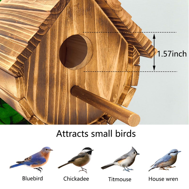 KWISAMR 1 Pack Wren Houses for Outdoors,Natural Wooden Bird Houses for Outdoor Chickadee,Bluebird etc,Handmade from Natural Wood for Garden Decorations - Image 3